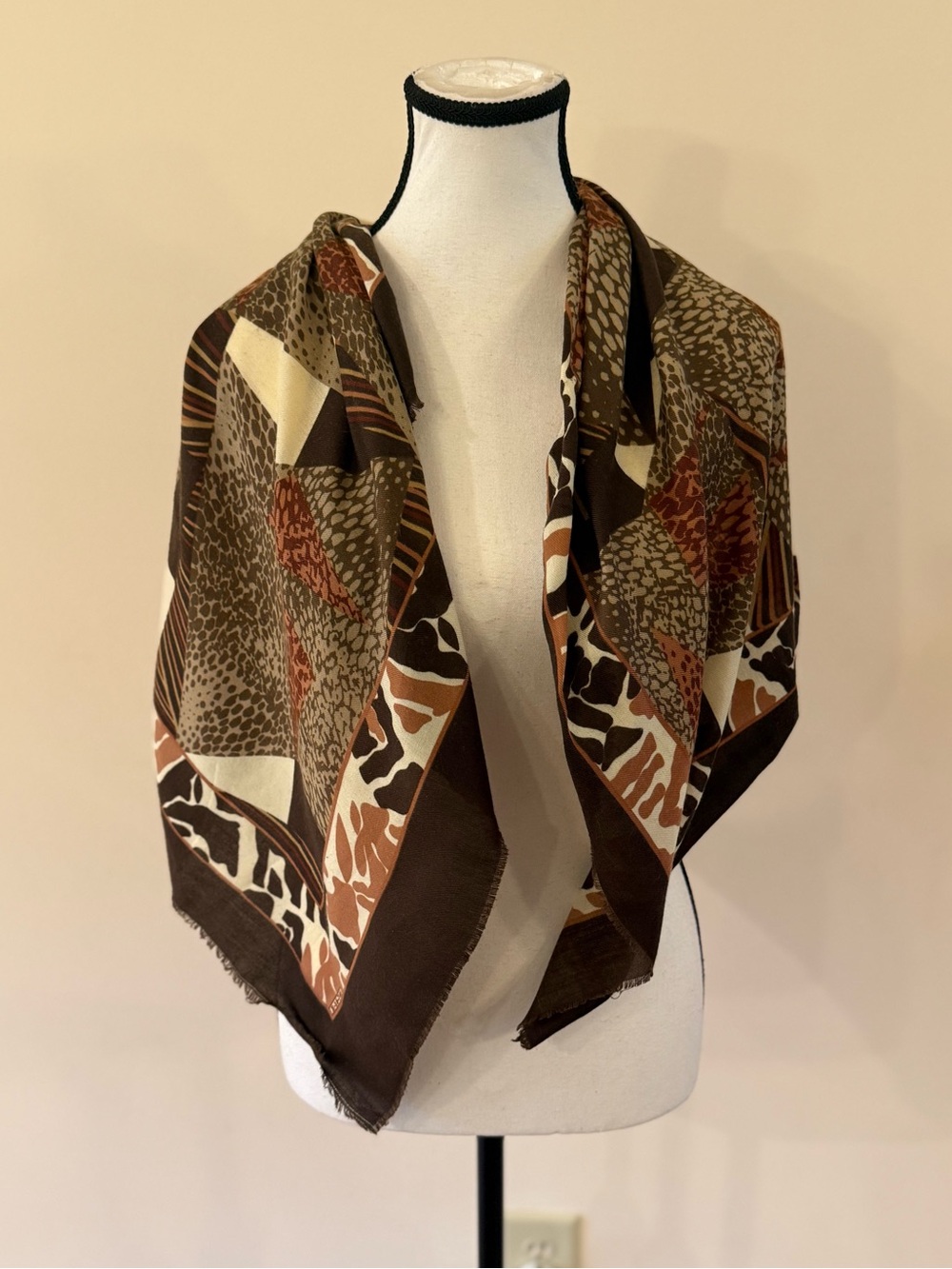 Women’s Brown and Cream Patterned Scarf - Classic Neutral Wrap